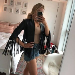 Kate Moss X Top Shop Fringe faux leather jacket